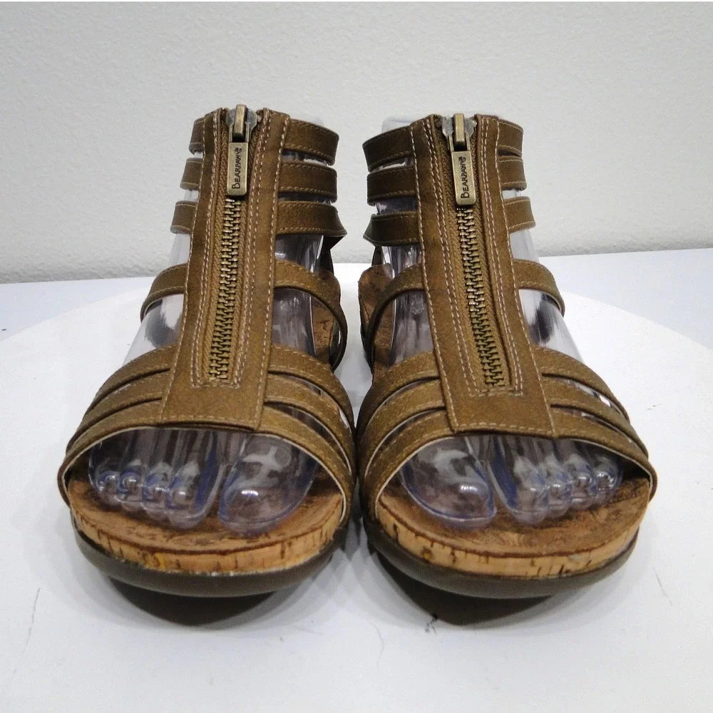 Bearpaw Womens Strappy Gladiator Cork Wedge Sandals Brown Front Zip 02996-00 6W